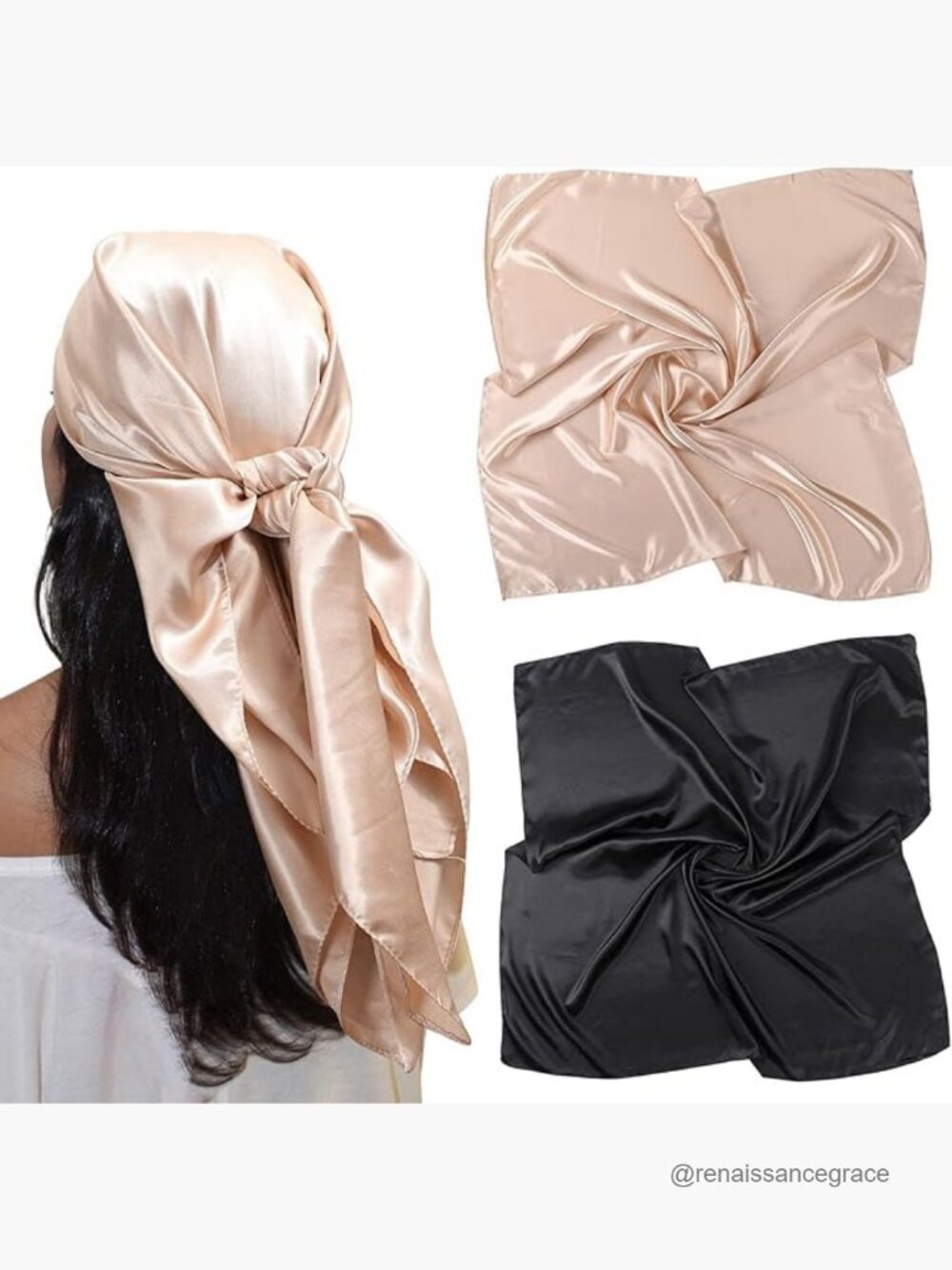 Large Satin Square Head Scarf 2-Pack, Silk-Like Floral Bandana for Women